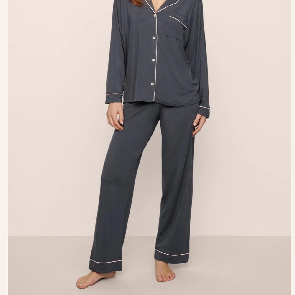 Eberjey Gray Pajama Set with Piping